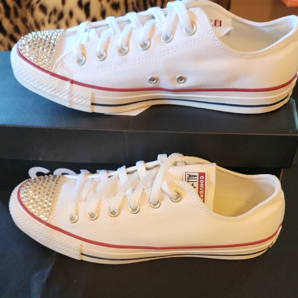 Converse White Sneakers with Rhinestone Toes - Picture 3 of 8